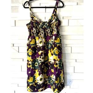 MAEVE X ANTHROPOLOGIE 100% Silk Floral Feminine Smocked Empire Waist Dress L